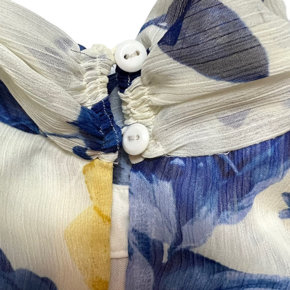 Enfocus Studio Dress Womens 10 Blue Yellow Sleeveless High Neck Floral Fit Flare - Picture 12 of 16